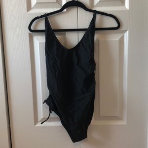 Black one piece swimsuit , laced up sides